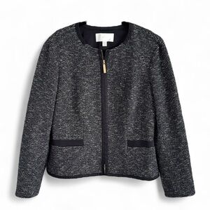 BOSS NAVY BLUE WHITE TWEED LONG SLEEVED ZIP UP HUGO SUIT JACKET SZ L